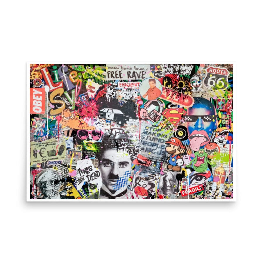 Urban pop collage art print titled A Day Without Laughter by Ciano – bold, expressive street-inspired artwork
