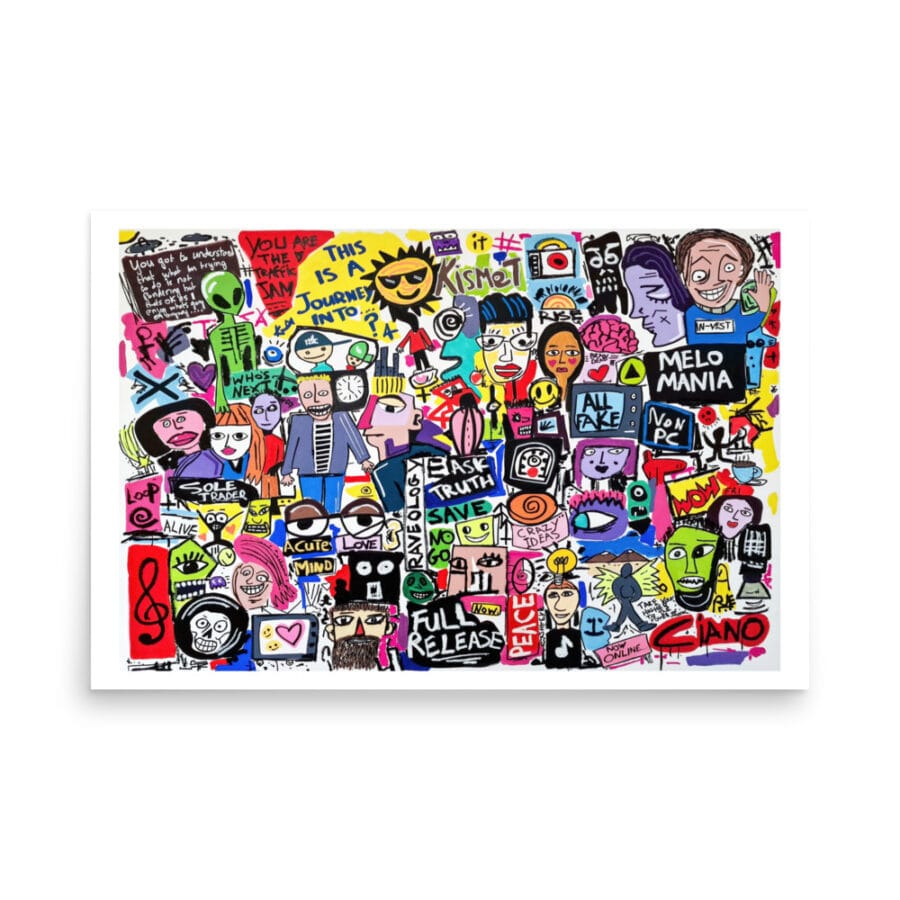 Modern pop art print titled Melo Mania by Irish artist Ciano – vibrant, layered wall art
